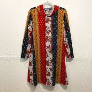 One more Thyme Womens Sweater Knit Dress Hooded Long Sleeve Multi Print USA 2X